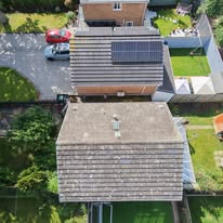 Roof with solar panels seen from above